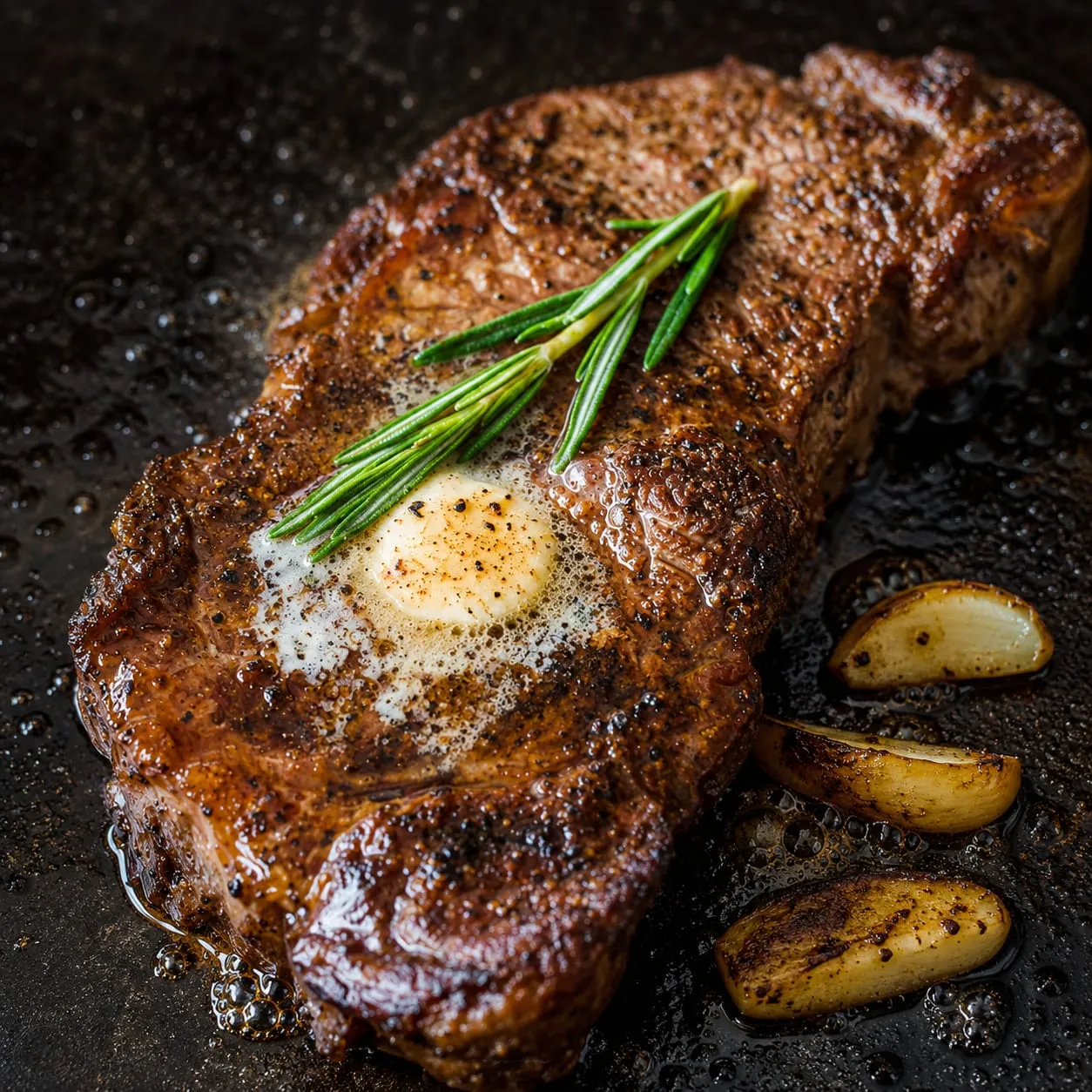 Steak cooking on a Blackstone griddle