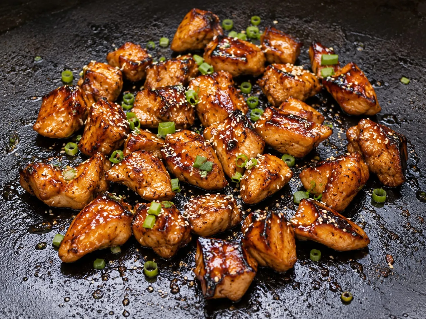 Blackstone teriyaki chicken with caramelized glaze over rice