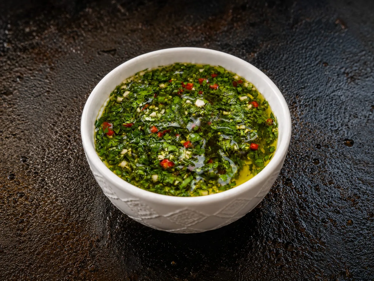 Blackstone chimichurri sauce with fresh parsley, garlic, and red wine vinegar