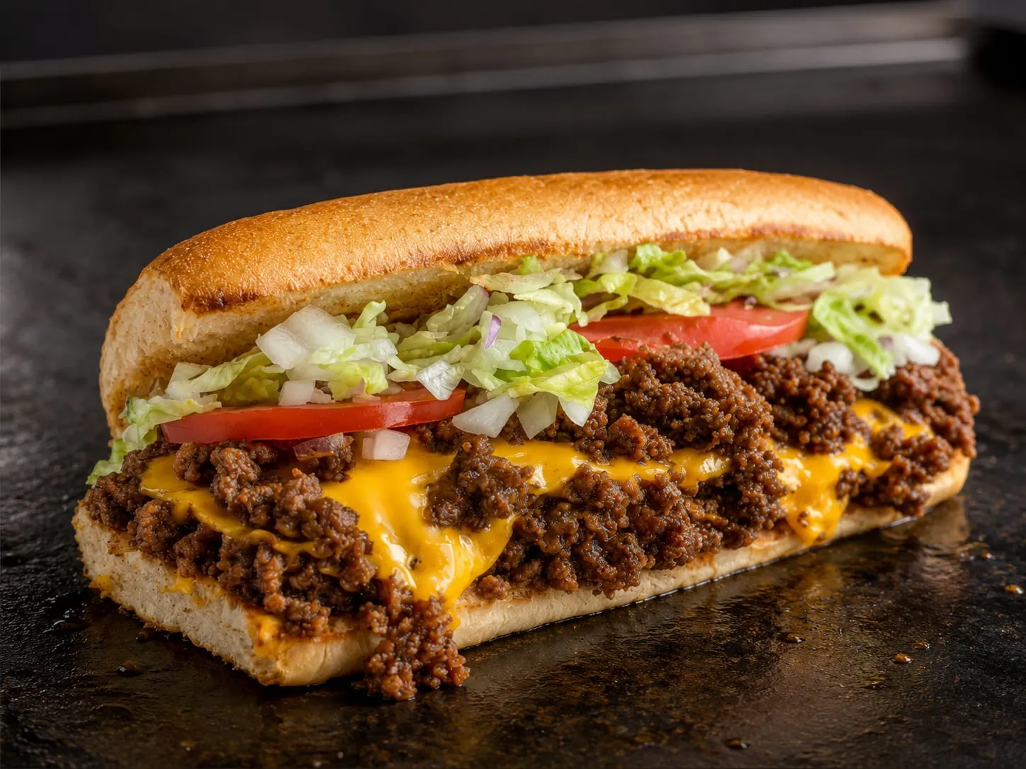 Chopped cheese sandwich on a Blackstone griddle