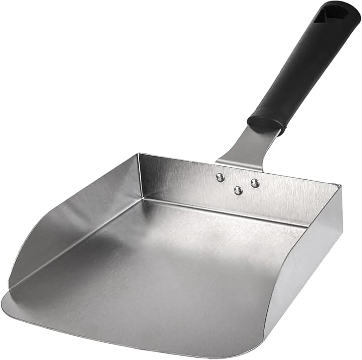 Blackstone griddle scoop moving a batch of fried rice on the flat top
