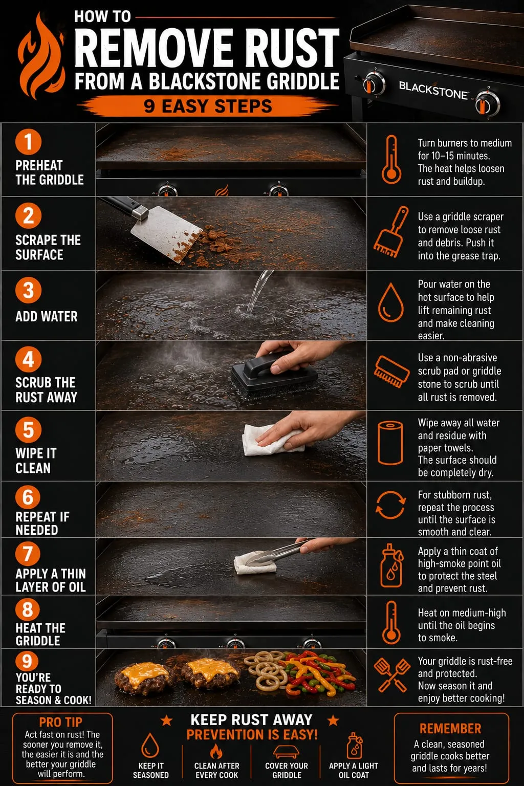 How to Remove Rust from a Blackstone Griddle, 9 Easy Steps infographic